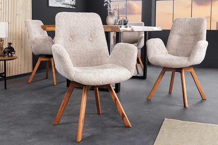 Draaibare design stoel BALTIC beige Boucle naturel eiken, Huis en Inrichting, Fauteuils, Ophalen of Verzenden