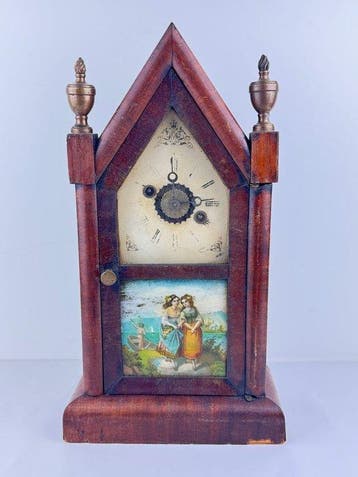 Figurale pendule - Antique wooden table clock with alarm and, Antiek en Kunst, Antiek | Klokken