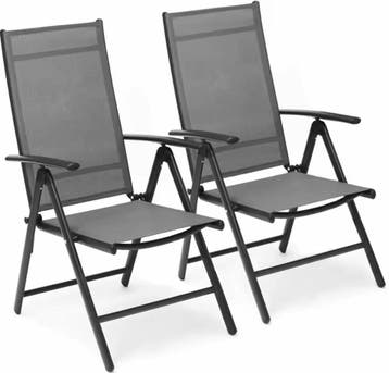 Set van 2 Verstelbare Tuinstoel Grijs - Klapstoel 7 standen, Verzenden, Nieuw, Aluminium, Inklapbaar