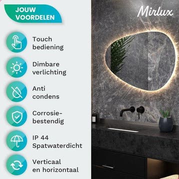 2dekans | Mirlux Badkamerspiegel met LED Verlichting –, Huis en Inrichting, Woonaccessoires | Spiegels, Ophalen of Verzenden, Zo goed als nieuw