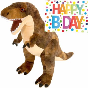 Dino T-rex knuffel - pluche - 25 cm - Happy Birthday kaart, Verzenden, Nieuw