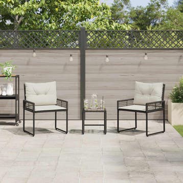 vidaXL Buitenmeubelset met kussen 3 pcs Zwart en Wit, Verzenden, Nieuw, Rotan, 3 zitplaatsen