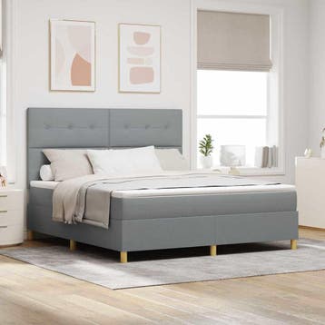 vidaXL LED Box Spring Bed met hoofdeinde Lichtgrijs 180 x, Verzenden, Nieuw, Tweepersoons, Stof
