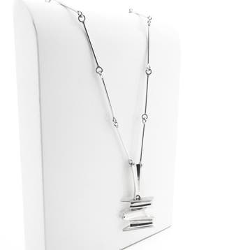 Zilveren staafjes schakelketting met vaste hanger | 72 cm, Sieraden, Tassen en Uiterlijk, Kettingen, Ophalen of Verzenden, Gebruikt