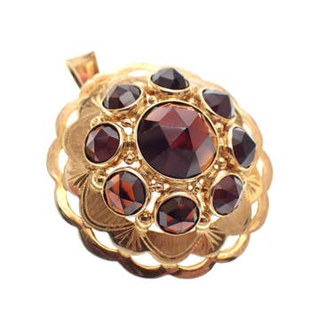Vintage gouden hanger/broche met granaat stenen, Ophalen of Verzenden, Gebruikt, Goud, Overige merken