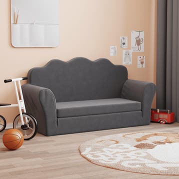 vidaXL Kinderslaapbank 2-zits zacht pluche antracietkleurig, Verzenden, Nieuw
