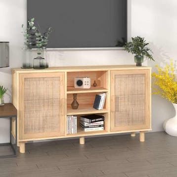 vidaXL Dressoir 105x30x60 cm massief grenenhout en rattan, Verzenden, Nieuw, Grenenhout, Minder dan 50 cm