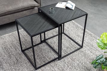 Vierkante set van 2 bijzettafels MOUNTAIN SOUL 60cm zwart, Huis en Inrichting, Tafels | Salontafels, Ophalen of Verzenden, Nieuw