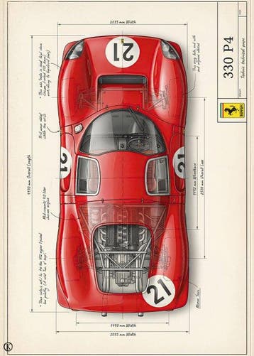 Kleury.art - [XL MATTE PAPER] Industrial Blueprint: Ferrari