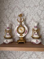 Klok en garnituur set (3) - Messing, Keramiek - 1960-1970 -