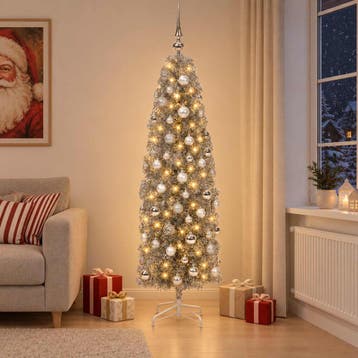 vidaXL Smalle kunstkerstboom met kerstballen 240 cm 300, Verzenden, Nieuw