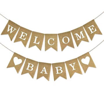 Jute slinger Welcome Baby met 2 harten, Hobby en Vrije tijd, Feestartikelen, Verzenden, Nieuw, Versiering, Geboorte of Huwelijk