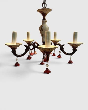 Plafondlamp - Porselein, Brons - Bohemien chic