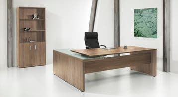 Executive V2  hoekbureau, 230x172cm, midden eiken, Overige plaatsen, Ophalen of Verzenden, Nieuw in verpakking, Bureau