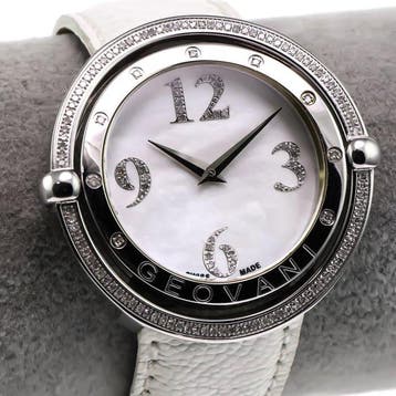GEOVANI - Swiss Diamond Watch - GOL517-SL-D-7 - White Strap, Nieuw