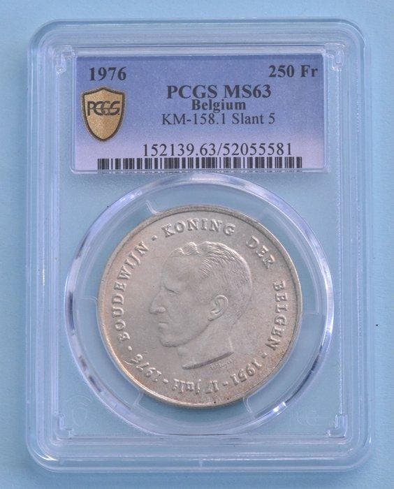 België. 250 Francs 1976 Vlaams Grading PCGS Mint State 63, Postzegels en Munten, Munten | Nederland