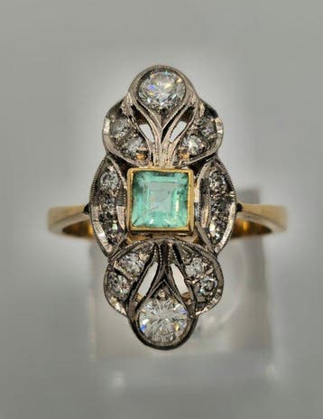 Ring - 18 karaat Geel goud, Witgoud - 0.90ct. tw. Smaragd -, Nieuw