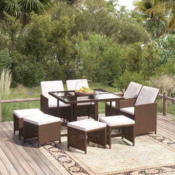 vidaXL 9-delige Tuinset met kussens poly rattan bruin, Verzenden, Nieuw, Tuinset