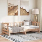vidaXL Slaapbank met onderschuifbed 90x200 cm massief, Huis en Inrichting, Slaapkamer | Bedden, 90 cm, Eenpersoons, Bruin, Verzenden