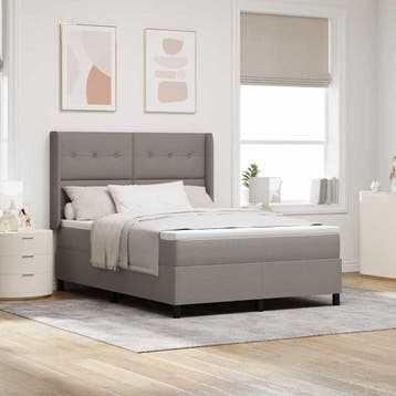 vidaXL LED Box Spring Bed met hoofdeinde Taupe 140 x 190 cm, Verzenden, Nieuw, Stof