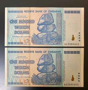 Zimbabwe. - 2 x 100 Trillion Dollars 2008 - Pick 91 -