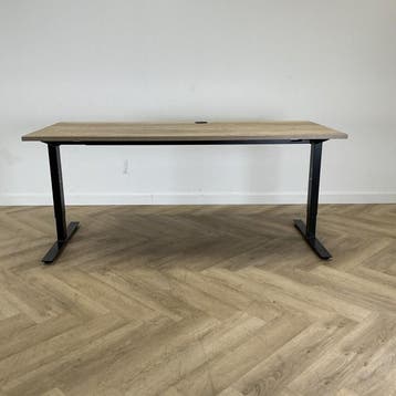verstelbaar bureau 180x80 cm,  natuur eiken  - zwart, Ophalen of Verzenden, In hoogte verstelbaar, Gebruikt