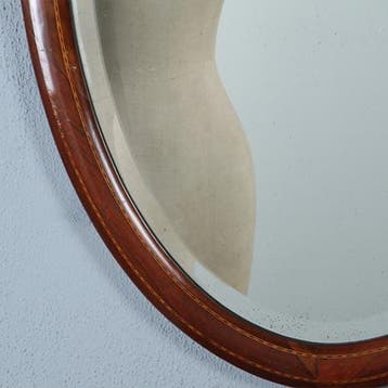 Ovale Engelse halspiegel met facet en ingelegde biezen ca 18, Antiek en Kunst, Ophalen of Verzenden
