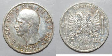 5 Leke Albanien Km 33 5 Lek 1939 R Gereinigt, Verzenden