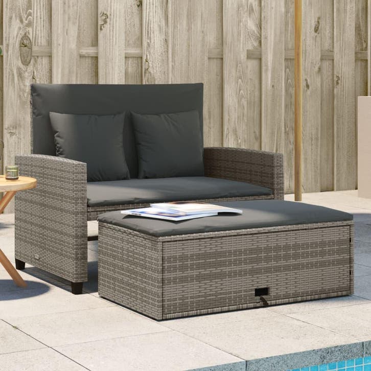 vidaXL Tuinbank 2-zits met kussens poly rattan grijs, Tuin en Terras, Tuinsets en Loungesets, Nieuw, Rotan, Verzenden