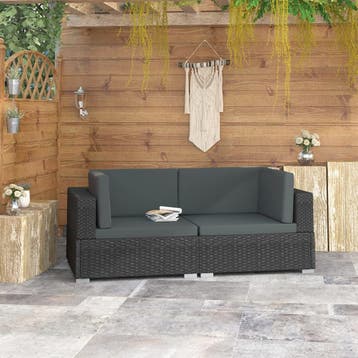 vidaXL Hoekbanken 2 st met kussens poly rattan zwart, Verzenden, Nieuw