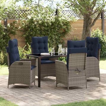 vidaXL Tuin eettafelset 5 st Grijs en zwart Rattan, Verzenden, Nieuw, Rotan, 5 zitplaatsen