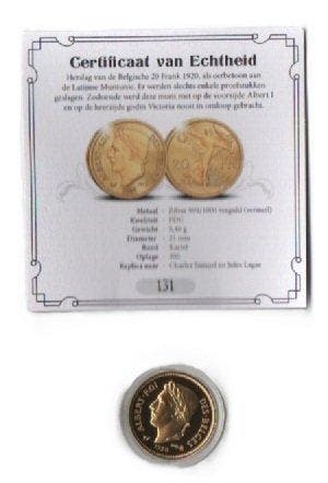 België. Medal ND 20 Francs 1920 Albert I Reedition Vermeil, Postzegels en Munten, Munten en Bankbiljetten | Toebehoren