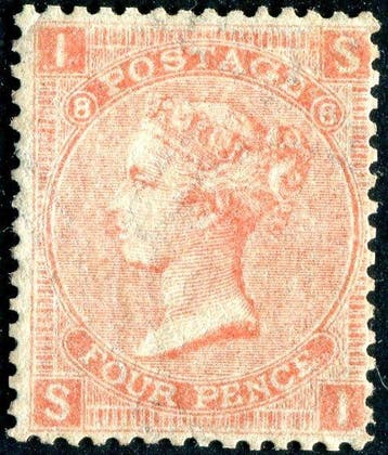 Groot-Brittannië 1866 - Victoria, 4d. vermiljoen pt. 8, wmk., Gestempeld