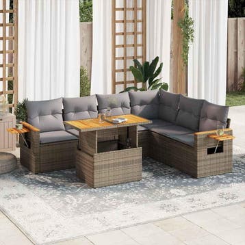 vidaXL 7-delige Loungeset met kussens poly rattan acacia, Verzenden, Nieuw, Loungeset