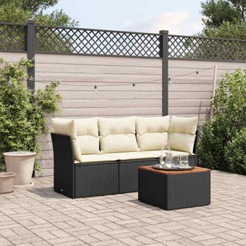vidaXL 4-delige Loungeset met kussens poly rattan zwart, Verzenden, Nieuw, Loungeset