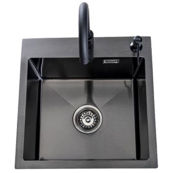 Lendo Online Spoelbak 44x44 cm Zwart met Kraan & Dispenser, Verzenden, Nieuw