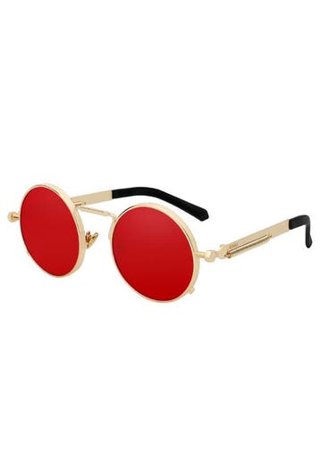 KIMU® Ronde Bril Hipster Goud Montuur Rond Rode Glazen Nacht, Ophalen of Verzenden, Nieuw, Rood