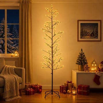vidaXL Micro berken kerstboom Zwart 240 cm Staal 675 LEDs, Diversen, Verzenden, Nieuw