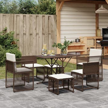 vidaXL 7-delige Tuinset met kussens poly rattan bruin, Verzenden, Nieuw, Tuinset