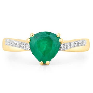 Ring - 14 karaat Geel goud - 1.27ct. tw. Smaragd - Diamant -, Nieuw