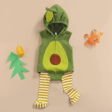 Schattige Avocado Romper met Capuchon en Gestreepte Sokken -, Verzenden, Nieuw