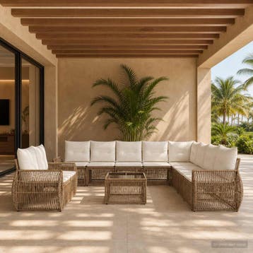 vidaXL Tuinbankenset 11 pcs Beige en Crème Wit poly rattan, Verzenden, Nieuw, Meer dan 8 zitplaatsen