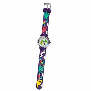 Fako - Kinderhorloge - 3D - Dinosaurus - Dino - Donkerpaars, Verzenden, Nieuw