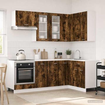 vidaXL Keuken Eenheid LYON 8 st Gerookt eiken Bewerkt hout, Verzenden, Nieuw, Bruin