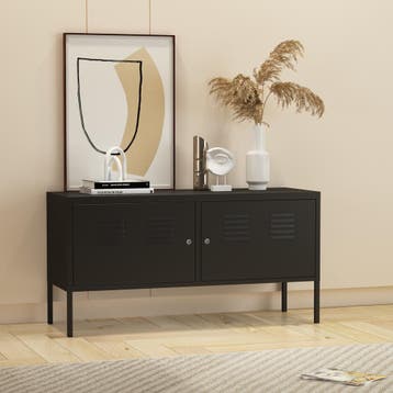 Commode Pyhtää 118x40x60 cm staal zwart mat [en.casa], Verzenden, Nieuw