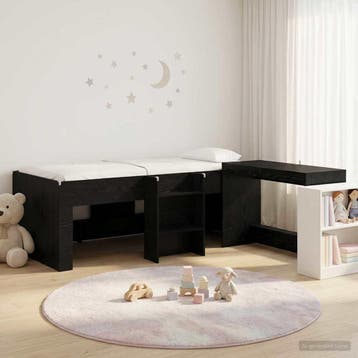 vidaXL Hoge Bed Frame met Bureau voor Kinderen Zwart eiken, Eenpersoons, Verzenden, Zwart, Nieuw