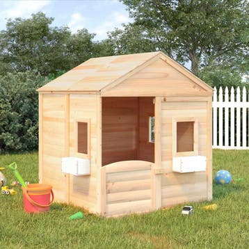 vidaXL Speelhuis met afsluitbare deur en bloempotten massief, Kinderen en Baby's, Speelgoed | Buiten | Speelhuisjes, Verzenden