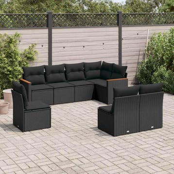 vidaXL 8-delige Loungeset met kussens poly rattan zwart, Verzenden, Nieuw, Loungeset