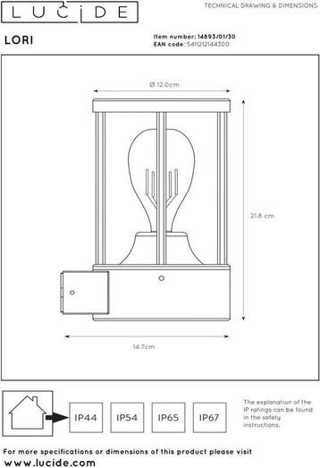 Lucide LORI - Wandlamp Binnen/Buiten - Ø 12 cm - 1xE27, Verzenden, Nieuw