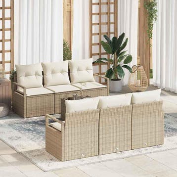 vidaXL Tuin Sofa Set 7 st 6-Aantal zitplaatsen Beige en, Verzenden, Nieuw, Rotan, 7 zitplaatsen